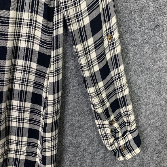 Abercrombie & Fitch B&W Plaid Tunic Women Small Roll Tab Sleeve Pockets - Picture 11 of 16